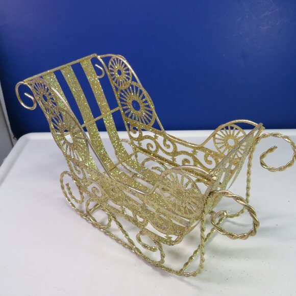 all metal Gold Sleigh with rainbow glitter Christmas Holiday Winter - Picture 2 of 11